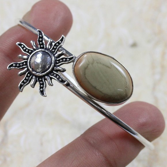 Hand Crafted Jewelry - Handmade Imperial Jasper Sun 925 Bangle